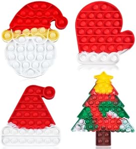 JOYIN 4 PCS Christmas Fidget Toys Push Squeeze Pop Bubble Silicone Pop Fidget s Stress Relief Hand Toy Anxiety Stress Reliever Office Desk Christmas Toys for Kids Adults Joyin