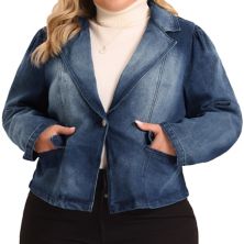 Plus Size Denim Jackets For Women Jean Notched Lapel Work Blazers Agnes Orinda