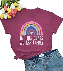 Teacher Shirts for Women Cut Rainbow in This Class We are Family Graphic Tee Teachers Gift Teach Inspire T-Shirt Lotucy