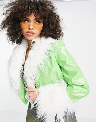 Ярко-зеленая короткая куртка со съемной отделкой Jayley Jayley