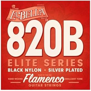 La Bella 820B Elite Series Black Nylon Silver Plated Hand Wound, Medium Flamenco Guitar String 29-42 La Bella