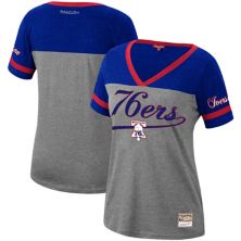 Женская футболка Mitchell & Ness Allen Iverson серого угля с V-образным вырезом Philadelphia 76ers Team Captain Mitchell & Ness