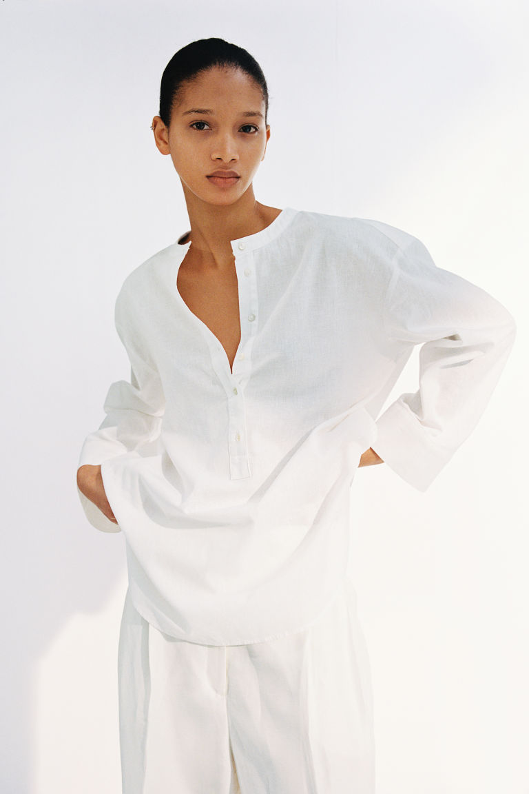 Linen-blend Pullover Shirt H&M