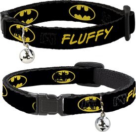 Buckle-Down DC Comics Batman Shield Personalized Breakaway Cat Collar with Bell Buckle-Down