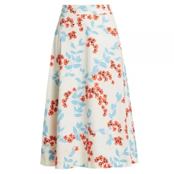 Isla Floral Poplin A-Line Skirt Figue