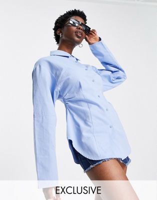 COLLUSION fitted waist shirt with cocoon sleeve in light blue Collusion