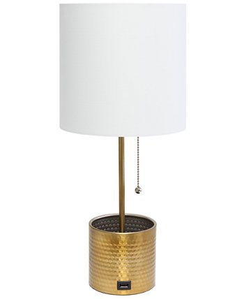 Настольная лампа-органайзер из кованого металла с USB-портом для зарядки и тканевым абажуром Simple Designs
