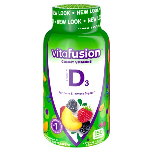 Vitafusion Жевательные конфеты с витамином D3, натуральный персик и ягоды, 2000 МЕ, 150 жевательных конфет Vitafusion
