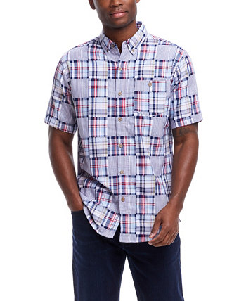 Men's Short Sleeve Cotton Shirt with Ticking Stripe Weatherproof Vintage