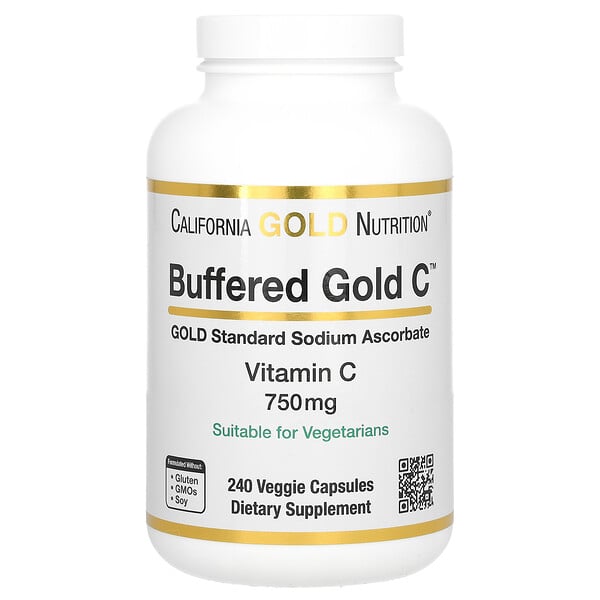 Забуференные капсулы с витамином С, 750 мг, 240 растительных капсул California Gold Nutrition
