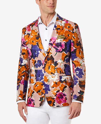Мужской приталенный фиолетово-розовый льняной пиджак с цветочным принтом Tallia