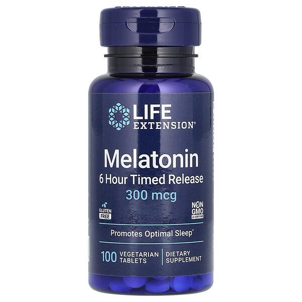 Мелатонин, 6 часов действия - 300 мкг - 100 вегетарианских таблеток - Life Extension Life Extension