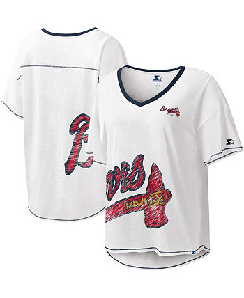 Женская белая футболка с v-образным вырезом Atlanta Braves Perfect Game Starter