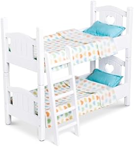 Melissa & Doug Mine to Love Wooden Play Bunk Bed for Dolls up to 18 inches-Stuffed Animals - White (2 Beds, 17.4”H x 9.1”W x 20.7”L Assembled and Stacked) Melissa & Doug