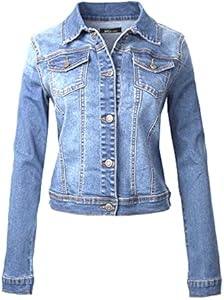 Design by Olivia Women's Classic/Destroyed Vintage Washed Long Sleeve Denim Jean Jacket Design by Olivia