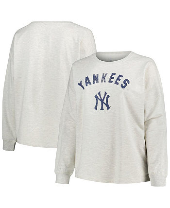 Женский пуловер овсяного цвета с потертостями New York Yankees большого размера, пуловер из френч-терри, толстовка Profile