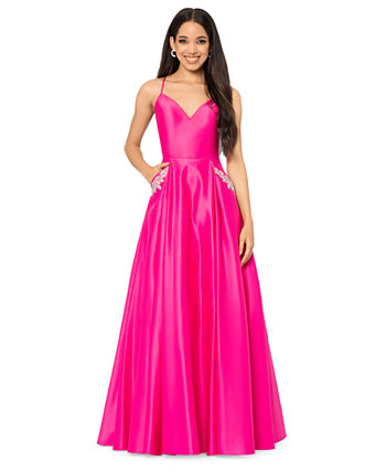 Juniors' Embellished Lace-Up-Back Gown Blondie Nites