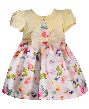 Кардиган с короткими рукавами для маленьких девочек поверх акварельного жаккардового платья с цветочным принтом Bonnie Baby