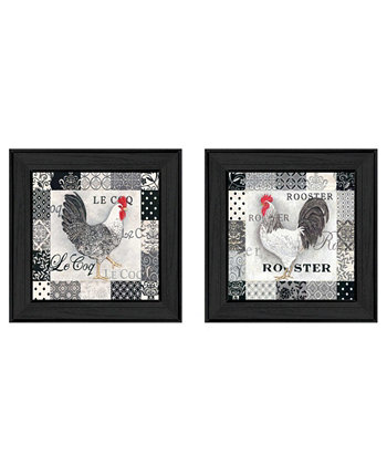 Коллекция Rooster I, автор: Deb Strain, настенные рисунки с принтом, готовые к развешиванию, черная рамка, 28 "x 14" Trendy Décor 4U