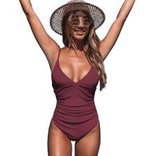 Women's CUPSHE V-Neck Shirred One-Piece Swimsuit Cupshe