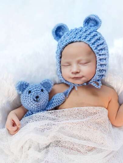 Вязаная шапка с ушками 3D и игрушка для фотографии новорожденных SHEIN