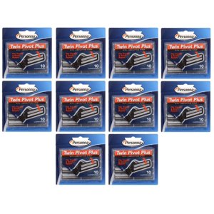 Personna Twin Pivot Plus Refill Blade Cartridges w/ Lubricating Strip for Atra & Trac II Razors 10 ct. (Pack of 10) + Eyebrow Ruler Personna