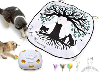 ORSDA Cat Toys Rechargeable, 4in 1 Interactive Automatic Kitten Toy for Indoor Cats, Hide and Seek Self Play Cat Feather Wand Toy with Smart Sensing, Whack a Mole, Chase Feather for All Breeds ORSDA