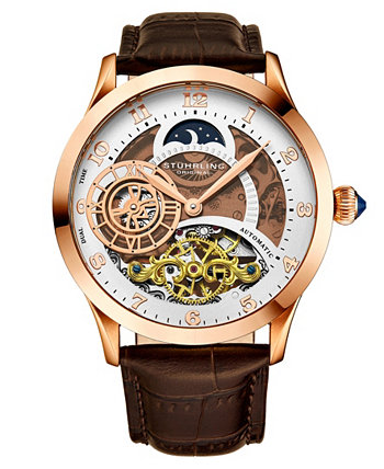 Мужские коричневые часы с кожаным ремешком 44мм Stuhrling