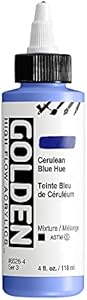 High Flow Acrylics by GOLDEN, Cerulean Blue Hue, 4 fl. oz. Bottle, Professional Acrylic Paint, Opaque Golden Artist Colors