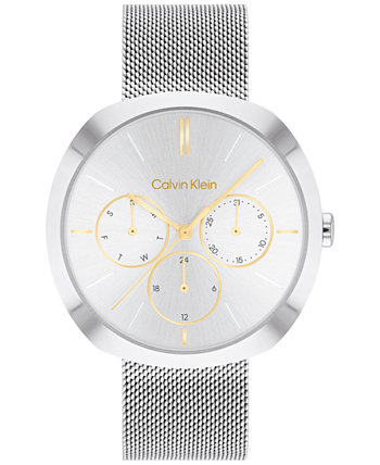 Женские многофункциональные серебристые часы-браслет из нержавеющей стали с сеткой 38 мм Calvin Klein