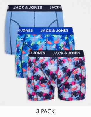 Комплект из трех трусов с голубым принтом в виде фламинго Jack & Jones Jack & Jones