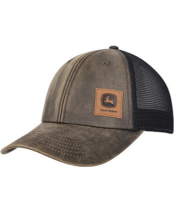 Men's Brown John Deere Classic Oil Skin Corner Logo Trucker Adjustable Hat Top of the World