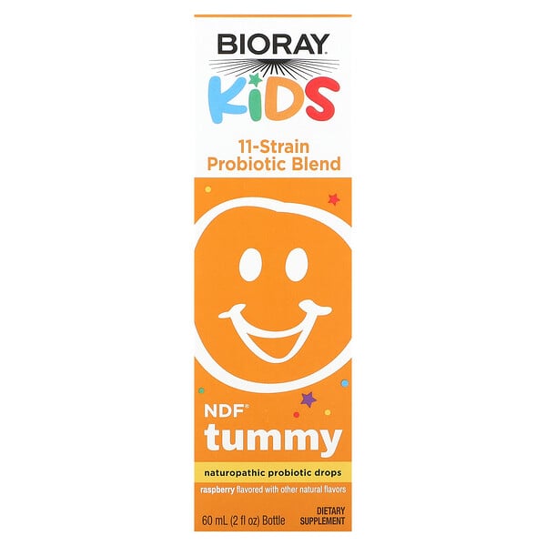 Kids, NDF Tummy, смесь пробиотиков из 11 штаммов, со вкусом малины, 2 жидких унции (60 мл) Bioray