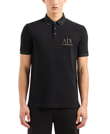 Мужская приталенная черно-золотая рубашка-поло с логотипом Capsule Armani