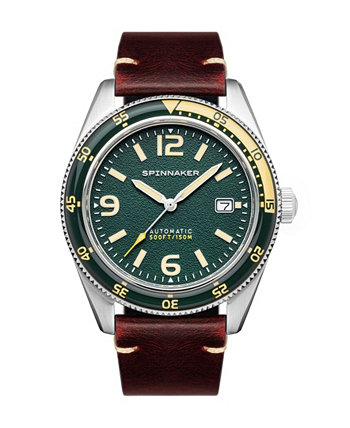 Мужские часы Fleuss Automatic Lagoon Green с коричневым ремешком из натуральной кожи 43 мм Spinnaker