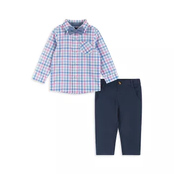 Baby Boy's, Little Boy's &amp; Клетчатая рубашка, брюки и усилитель для мальчика; Полосатый комплект с галстуком-бабочкой Andy & Evan