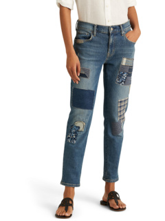 Свободные зауженные джинсы в технике пэчворк цвета Bluestone Wash Ralph Lauren