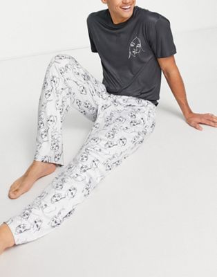 Длинная пижама с принтом лица Loungeable в черно-белом цвете Loungeable