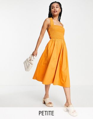 Influence Petite crossover strap midaxi dress in rust Influence