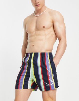 Karl Kani signature board shorts in multicolor pinstripe  Karl Kani