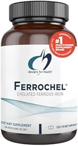 Designs for Health Ferrochel Chelated Iron - Highly-Absorbable Iron Supplement for Women & Men as Ferrous Bisglycinate Chelate - Iron Pills Safe for Pregnant Women & Teens (120 Vegan Iron Capsules) Designs for Health