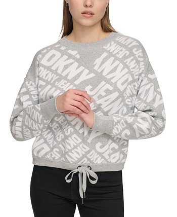 Женский свитер с круглым вырезом и завязками на подоле с логотипом DKNY
