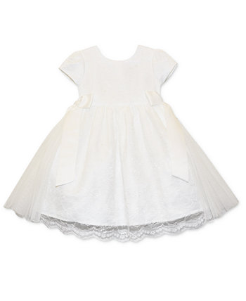 Baby Girls Fit and Flare Social Lace Dress with Double Bow at Waist Blueberi Boulevard