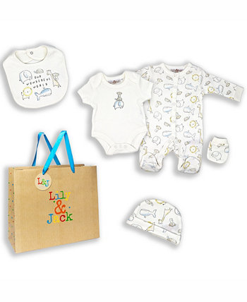 Подарок Layette «Наш чудесный мир» для новорожденных мальчиков и девочек в сетчатом мешочке, набор из 5 предметов Rock-A-Bye Baby Boutique