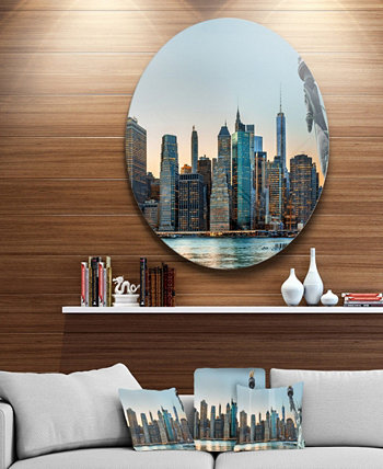 Designart 'Панорама горизонта Нью-Йорка' Диск Фотография Круг Металлическая настенная живопись - 23 "x 23" Design Art