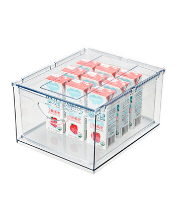 Plastic Cabinet and Pantry Storage Bin with Integrated Handles-16 x 8 x 5, Clear Bin IDesign