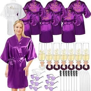 Panitay 42 Pcs Bridesmaids Proposal Gift Bridal Robes Sets Heart Sunglasses Champagne Flutes for Wedding Panitay