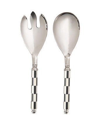 Signature Collection Stainless Steel Salad Servers with Black Resin Checkered Border Godinger