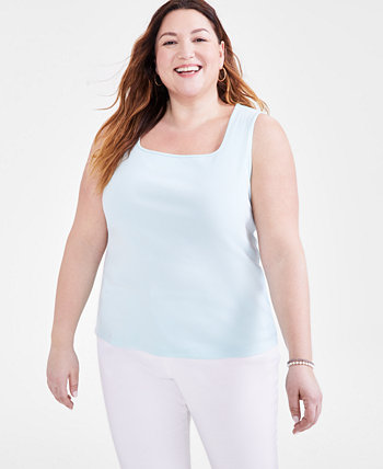 Plus Size Cotton Square-Neck Tank Top, Created for Macy's Style & Co