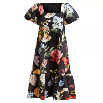 Jasmine Floral Cotton-Linen Midi-Dress Mestiza New York